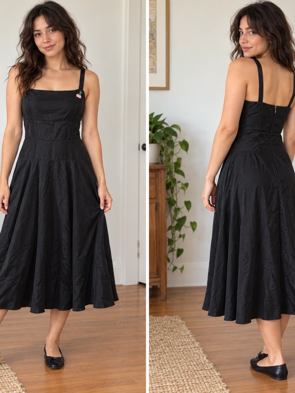 Black Square-Neck Midi Dress - Classic Women's Dress